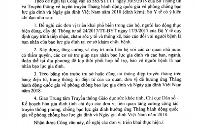 Công văn số 585/STTT v/v Tuyên truyền Tháng hành động quốc gia về phòng, chống bạo lực gia đình và Ngày Gia đình Việt Nam năm 2018